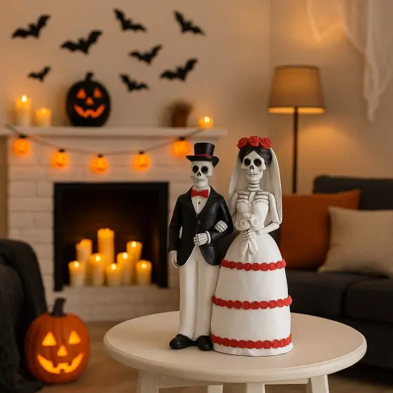 Skeleton Bride & Groom Decorative Halloween Figurine {4}