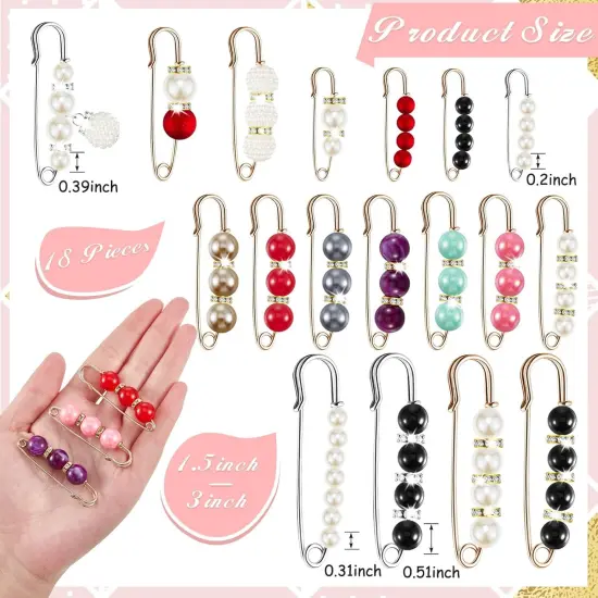 18 Piece Pearl Brooch Pins Women Decorative Safety Pins Clothing Shawl Clips Artificial Pearls Brooch Elegant Cardigan Collar Clips for Women Dress Skirt Sweater(Bright Style) {2}