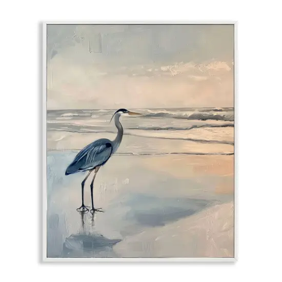 Stupell Industries Heron on Classic Coast Framed Giclee Wall Art Design by Petal Prints Design {1}
