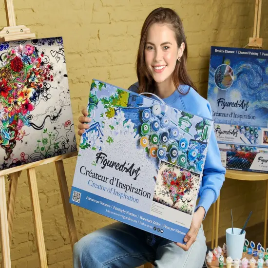 Figured'Art Paint by Numbers Kit for Adults with Frame Love Flowers 16"x20" - Craft Art Painting DIY Kit Canvas Already Stretched on a Wooden Frame {2}