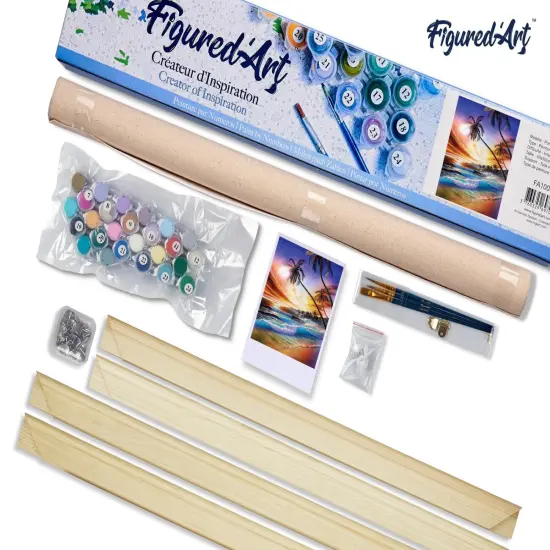 Figured'Art Paint by Numbers Kit for Adults Storm on the beach 16"x20" - Craft Art Painting Rolled Canvas with DIY wooden frame {5}