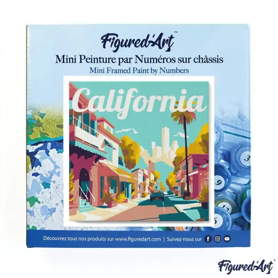 Figured'Art Mini Paint by Numbers Kit for Adults with Frame Travel Poster California Street Small format 8"x8" - Craft Art Painting DIY Canvas Already Stretched on a Wooden Frame {3}