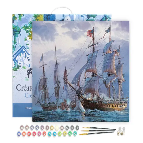 Figured'Art Paint by Numbers for Adults with Frame The American Fleet 16"x20" - Craft Art Painting DIY Kit Canvas Already Stretched on a Wooden Frame {1}