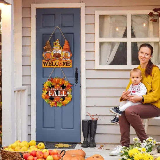 2 Pcs Fall Welcome Door Sign Fall (Pumpkin) {2}