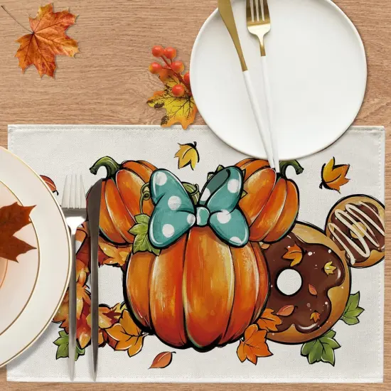 Set of 4 Autumn Pumpkin Wreath Doughnut Placemats - 12 x 18 Inch {4}