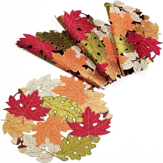 Set of 4 Fall Maple Leaves Round Placemats - 15 Inch {3}