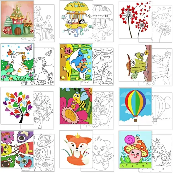 Kids Predrawn Canvas for Painting - 12Packs 8x10 Inch Painting Canvas Panels Acrylic Paint Board {1}