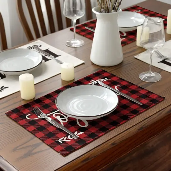 Placemats for Dining Table Red Buffalo Plaid Love Home Family Together(Black/Red) {6}