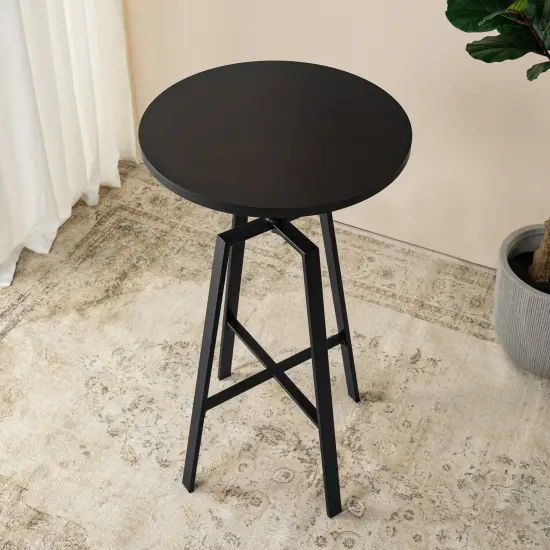 Pub Table/Stools Set - Modern Adjustable Round Bar Table and Round Black Steel Bar Stools {4}