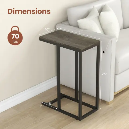 Black Metal C-Shaped Side Table with Sturdy Frame and Space-Saving Design Oak {5}