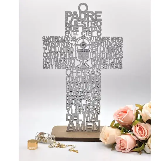 12pcs Wood Religious Chalice Cross Centerpiece w/ Stand Silver {2}