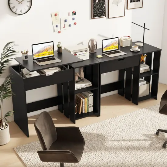 Black Space Saving Computer Desk with Hidden Compartment and Open Storage Shelves {6}