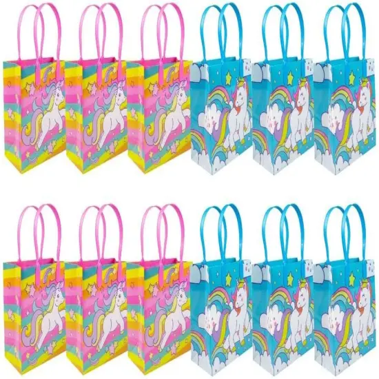 Tiny Mills Unicorn Party Favor Bags Treat Bags with Handles, Unicorn Rainbow Pink Blue Candy Bags Goodie Bags for Birthday Party, Party Supply Decoration, 12 Pack {5}