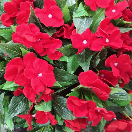 2pcs Artificial Impatiens Bouquet Fake Outdoor Flowers Impatiens Plants Decor Indoor Planters Balcony Decorations, Red {2}