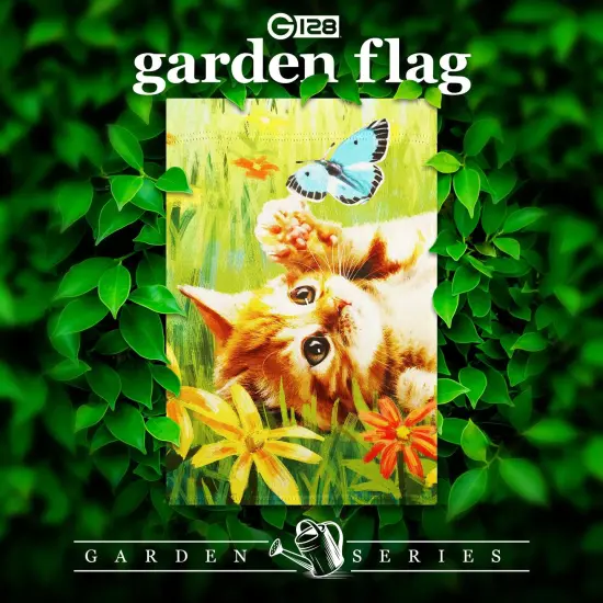 G128 Kitten Butterfly Flowers Garden Flag 12x18 In Double Sided Spring Yard Garden Lawn Decoration {2}