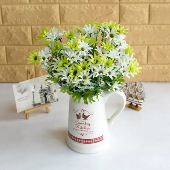 4pcs 18 Heads Artificial Daisy Flower Branch Home Wedding Party Decoration Green and white {2}