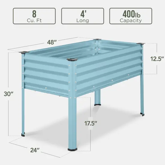 Best Choice Products 48x24x30in Elevated Galvanized Metal Garden Bed w/ Corner Protectors Mist Blue {2}