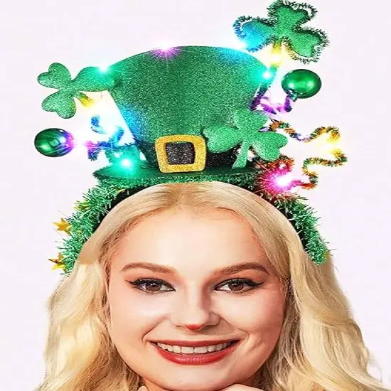 Light up St Patrick's Day Headband LED Green Leprechaun Top Hat Headband Shamrock Irish Hair Band Rave Party Holiday Costume Hair Accessories for Women and Girls {1}