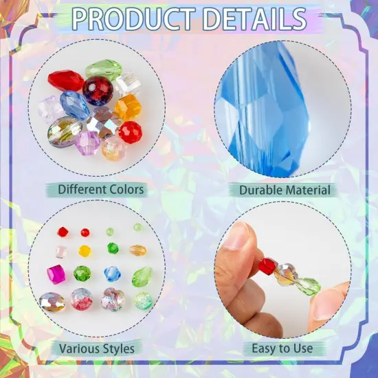 636pcs Glass Beads for Jewelry Making - Colorful Rainbow Craft Crystal Beads with Loose Beads Sparkly Beads Hole Drilled DIY for Bracelets Craft Earrings Making {4}