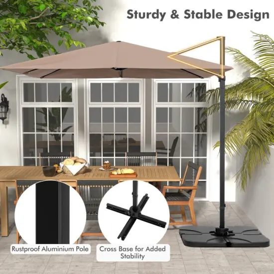 Aluminum 9.5 Feet Square Patio Cantilever Umbrella with 360&deg; Rotation & Tilt Adjustment Coffee {4}