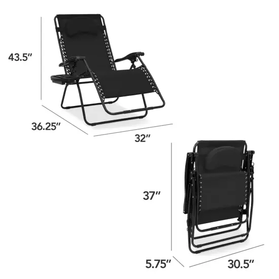 Best Choice Products Oversized Zero Gravity Chair, Folding Outdoor Patio Recliner w/ Cup Holder Black {2}