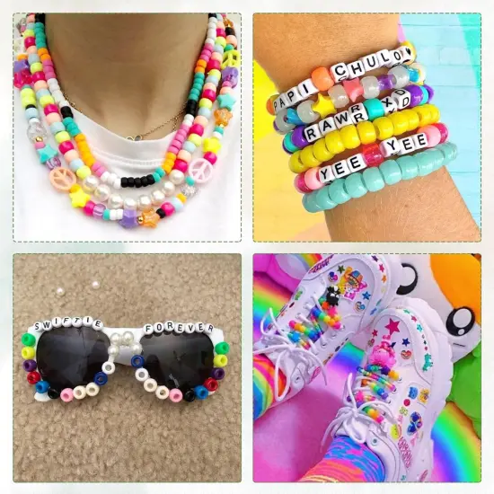 4700pcs, 72 Colors Pony Beads Rainbow Kandi Bead for Bracelets Making Kit, 3600pcs 9mm Plastic Beads and 1000pcs Letter Beads, Alphabet Beads for Bracelets Jewelry Making with Elastic Threads {6}