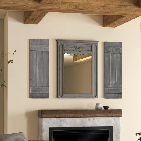 Farmhouse Paulownia Wood Window Shutters Set of 2 for Windows Dark Grey {2}