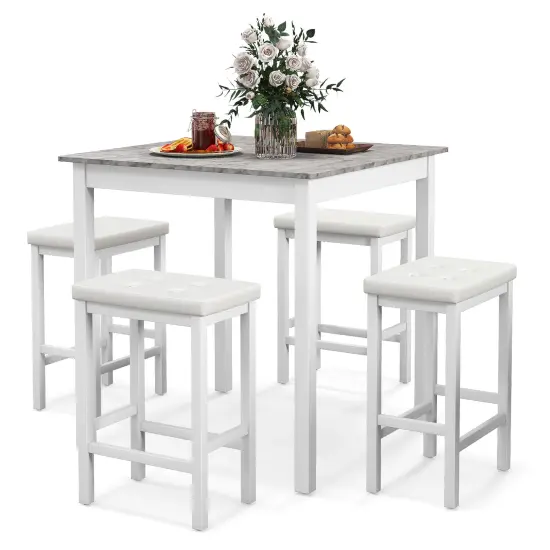 5-Piece Counter-Height Dining Table Set with Wooden Table and Metal Bar Stools, Stylish and Space-Saving White {4}