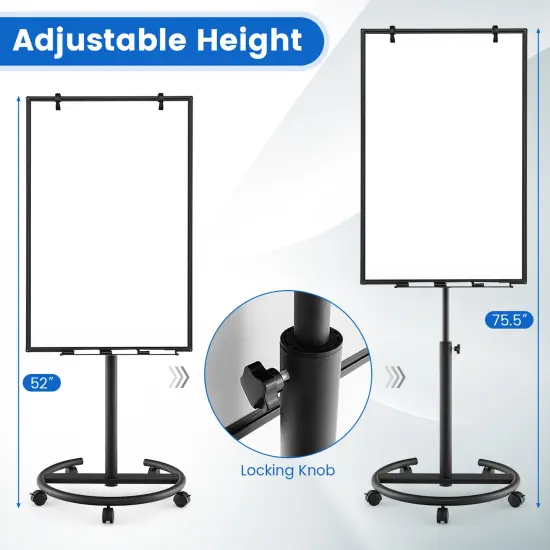 Height-Adjustable Mobile Whiteboard with Round Stand Paper Clips-Black {5}