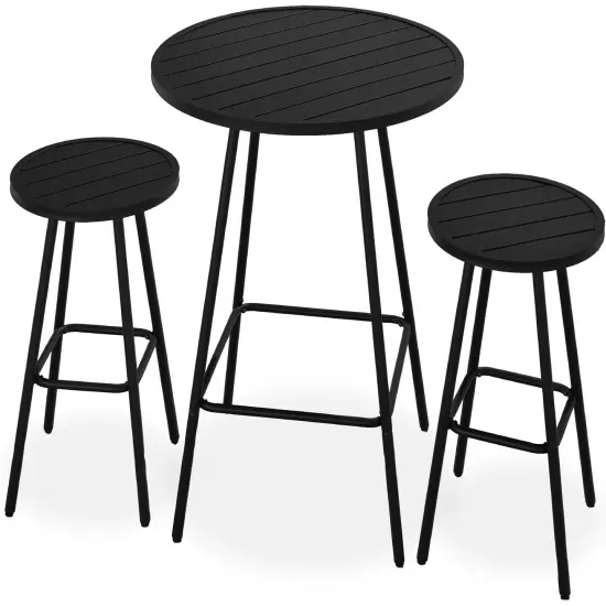 Best Choice Products 3-Piece Steel Patio Bar Height Round Bistro Set w/ Backless Stools, Slatted Design Peacock Blue {7}