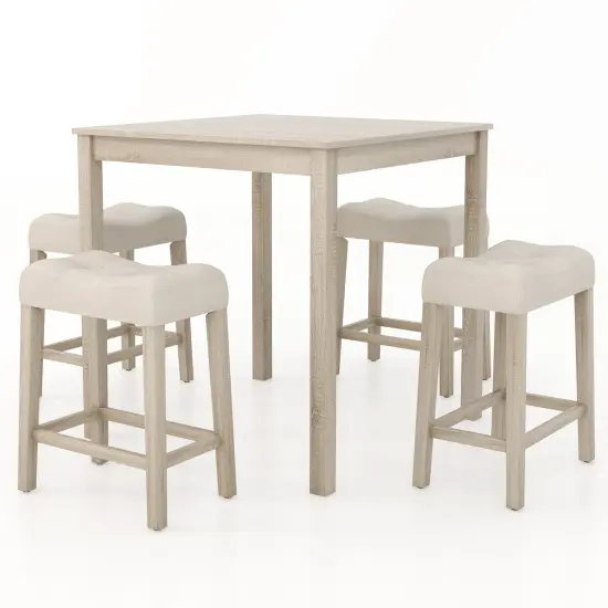 5 Pieces Bar Table Set with Square Table and 4 Padded Stools-Grey {1}