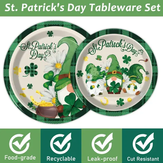 96 Pcs St. Patrick&rsquo;s Day Plates and Napkins Green Shamrock Gnome Lucky Tableware Set Irish Festival Party Supplies Table Decorations for 24 Guests {3}