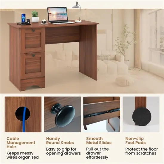 Engineered Wood Metal Home Office Computer Desk with Drawers {3}