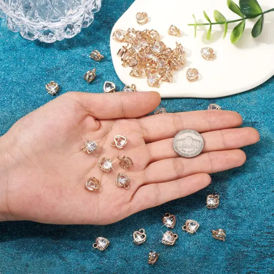 100pcs Cubic Zirconia Alloy Charms Heart Shaped KC Gold Pendants for Jewelry Making Choker Tiny Dangle Accessories Valentine's Day Wedding {3}