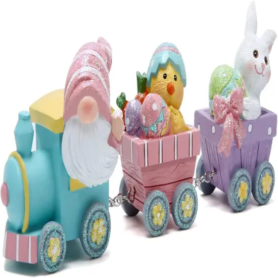 Easter Decorations Indoor Home Decor Easter Gnome Bunny Chick Small Train Figurines Spring for Table Top Centerpiece Fireplace Decor Cute Easter Decor Gift (Pink) {1}