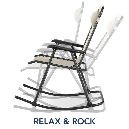 Best Choice Products Folding Outdoor Zero Gravity Rocking Lounge Chair w/ Headrest Pillow Ivory {3}