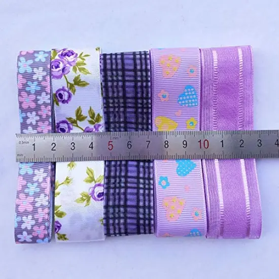 Libiline 17yards Assorted Purple Satin Organza Grosgrain Ribbon Craft DIY Packing Hair Bow Accessory (Purple) {3}