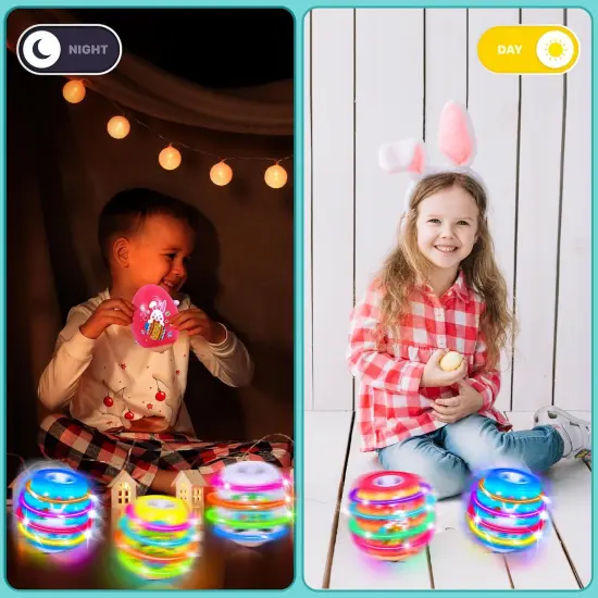 4 Pack Easter Egg Light Up Spinning Singing Tops with Flash, Easter Basket Stuffers {3}
