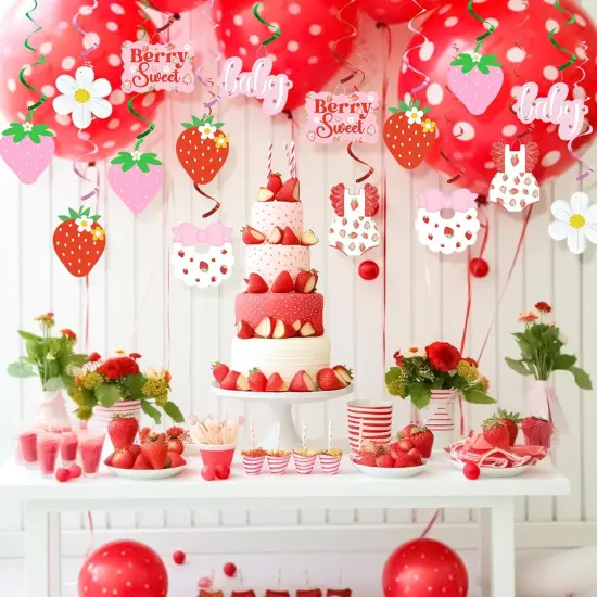 trawberry Berry Sweet Party Hanging Swirl Decor, Summer Fruit Strawberry Theme Party Ceiling Streamers {5}