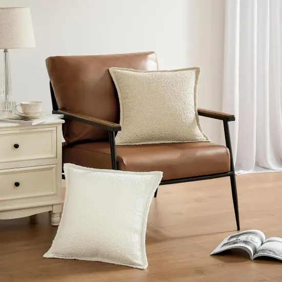 White Color Simple Imitation Lamb Wool Loop Yarn Texture Throw Pillow Covers 18x18 inch Set of 2 Decorative Couch Cushion Case for Chair Sofa Bedroom Living Room Home Decor {5}