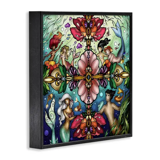 Stupell Industries Detailed Stain Glass Style Mermaids Framed Giclee Design by Mandie Manzano {3}