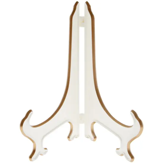 Bard's Hinged White and Gold Plastic Plate Stand, 9" H x 7" W x 6" D (For 9" - 10.5" Plates) {1}