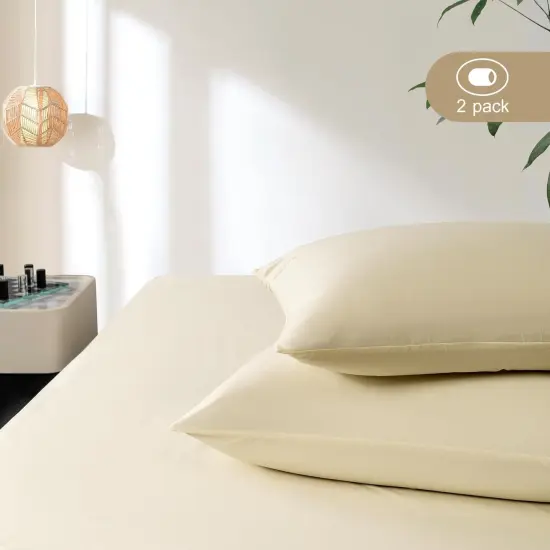 Double Brushed Pillow Cases with Zipper Standard Size, 2 Pack Super Soft Pillow Shams Covers, Luxury Cozy Zippered Pillowcases, 20 X 26 Inches, Cream {5}