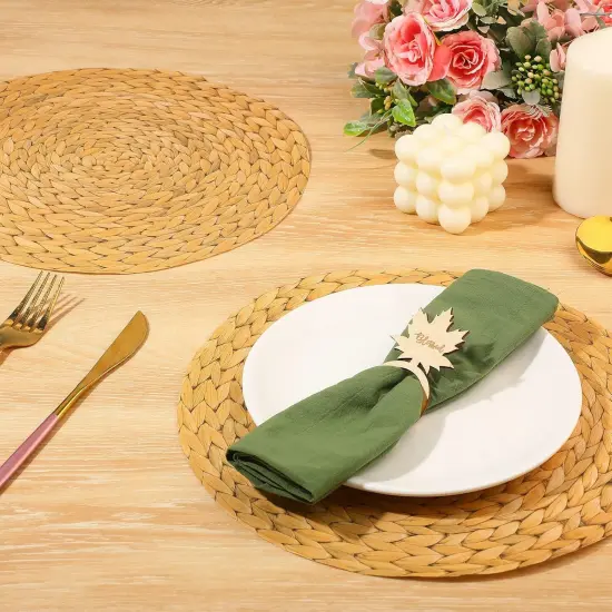 100 Pcs Disposable Woven Wooden Slice Paper Place Mats Rustic Palm Leaf Sunflower Daisy Pumpkin Woven Charger Place Mat Bulk Table Paper Placemats for Summer Spring Fall Wedding Dinner(Woven) {4}