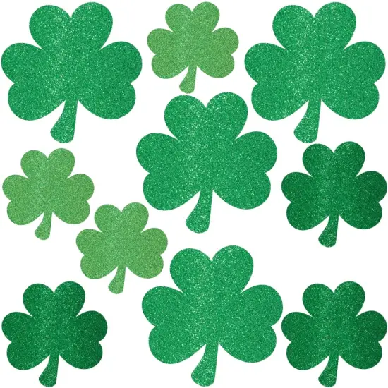 Mini Glitter Green Shamrock Paper Cutouts (4" - 7") Pack Of 10 | Perfect Decorations For St. Patrick's Day Celebrations, Irish-Themed Parties & DIY Crafts {1}