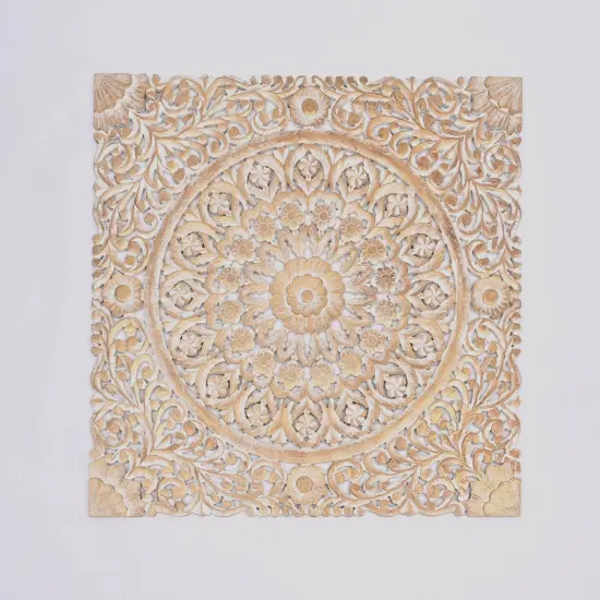 Wooden Floral Hand Carved Mandala Square Wall Decor - 48" x 48" {2}
