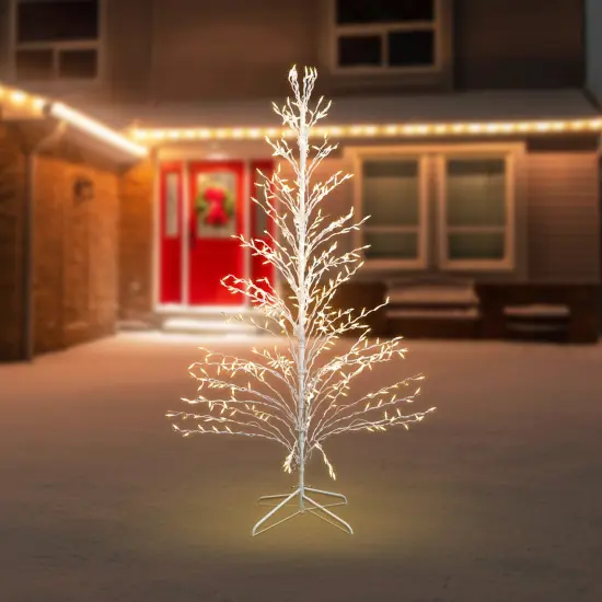 Northlight Lighted Cascade Twig Outdoor Christmas Tree - 6' - White - Clear Lights {4}