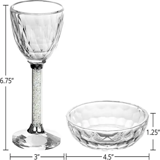 Crystal Kiddush Cup with Gemstone Stem and Tray By Kinor Decor Clear Gemstones {5}