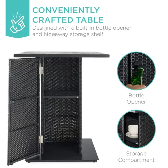 Best Choice Products 5-Piece Patio Wicker Bar Set w/ Built-In Bottle Opener, Hidden Storage Shelf, 4 Stools Black {2}