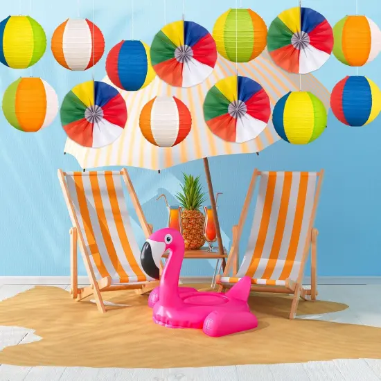 36Pcs Summer Beach Party Decorations Paper Lanterns and Fans {4}